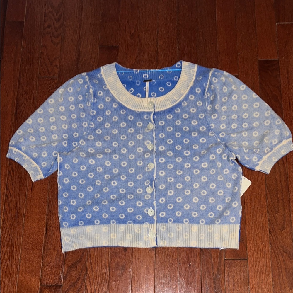 Free People Blue and Cream Blouse